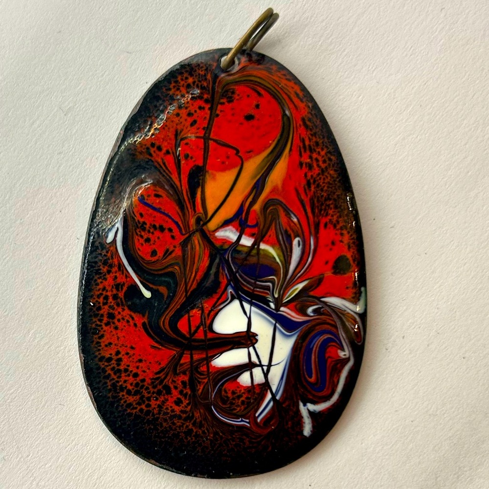 Vintage Large Oval Mid-Century Enamel Pendant- Reversible #6